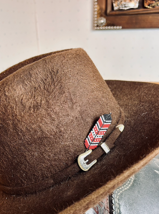 Red Black White Beaded Feather Hatpin