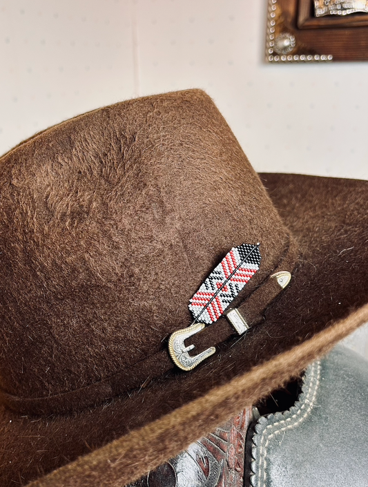White Red Eagle Beaded Feather Hatpin